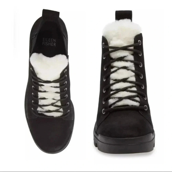 NEW, Eileen Fisher, Calm, Suede Shearling Booties - Picture 3 of 15